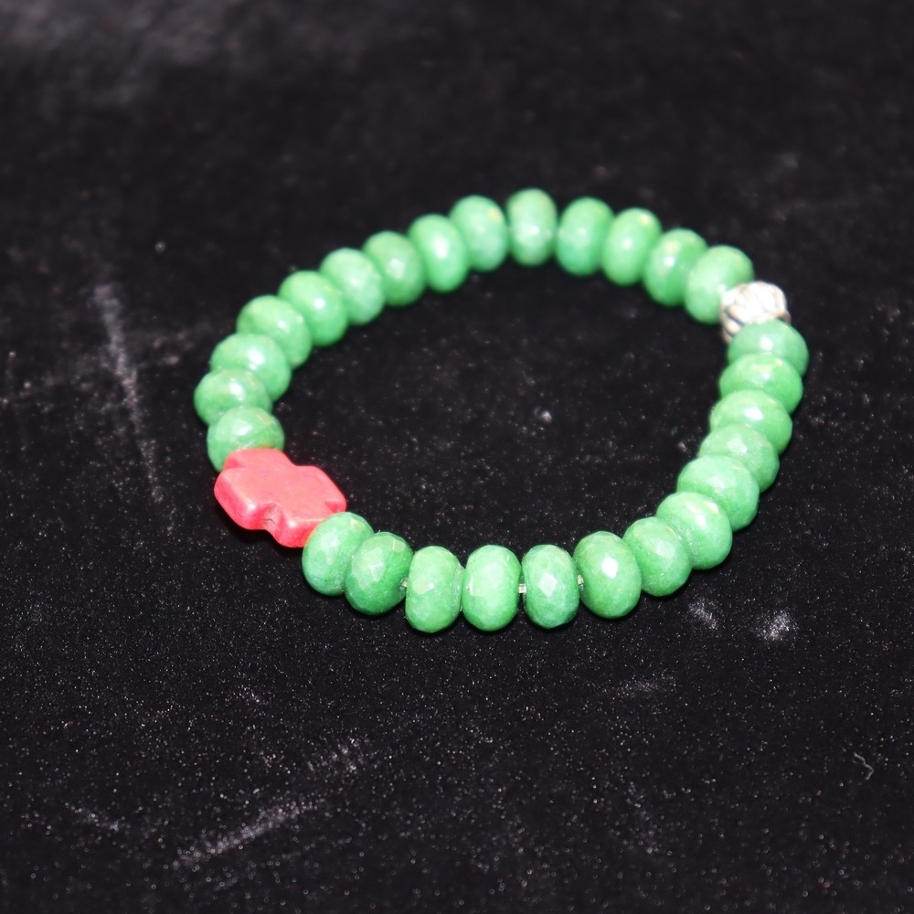 Unbranded Beaded Stretch Bracelet Unisex OS Green Red Cross‎ Faith Jewelry